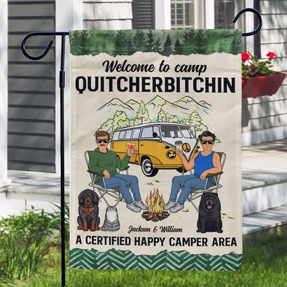 Camping Couple & Pets Certified Happy Camper Area - Gift For Camping Lovers - Personalized Flag