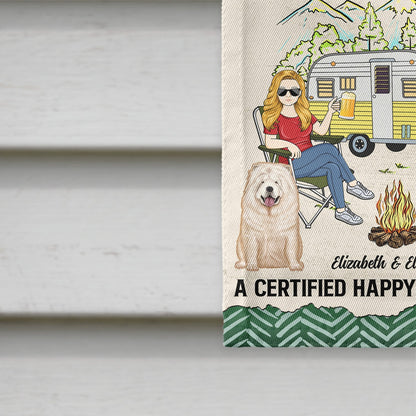 Camping Couple & Pets Certified Happy Camper Area - Gift For Camping Lovers - Personalized Flag