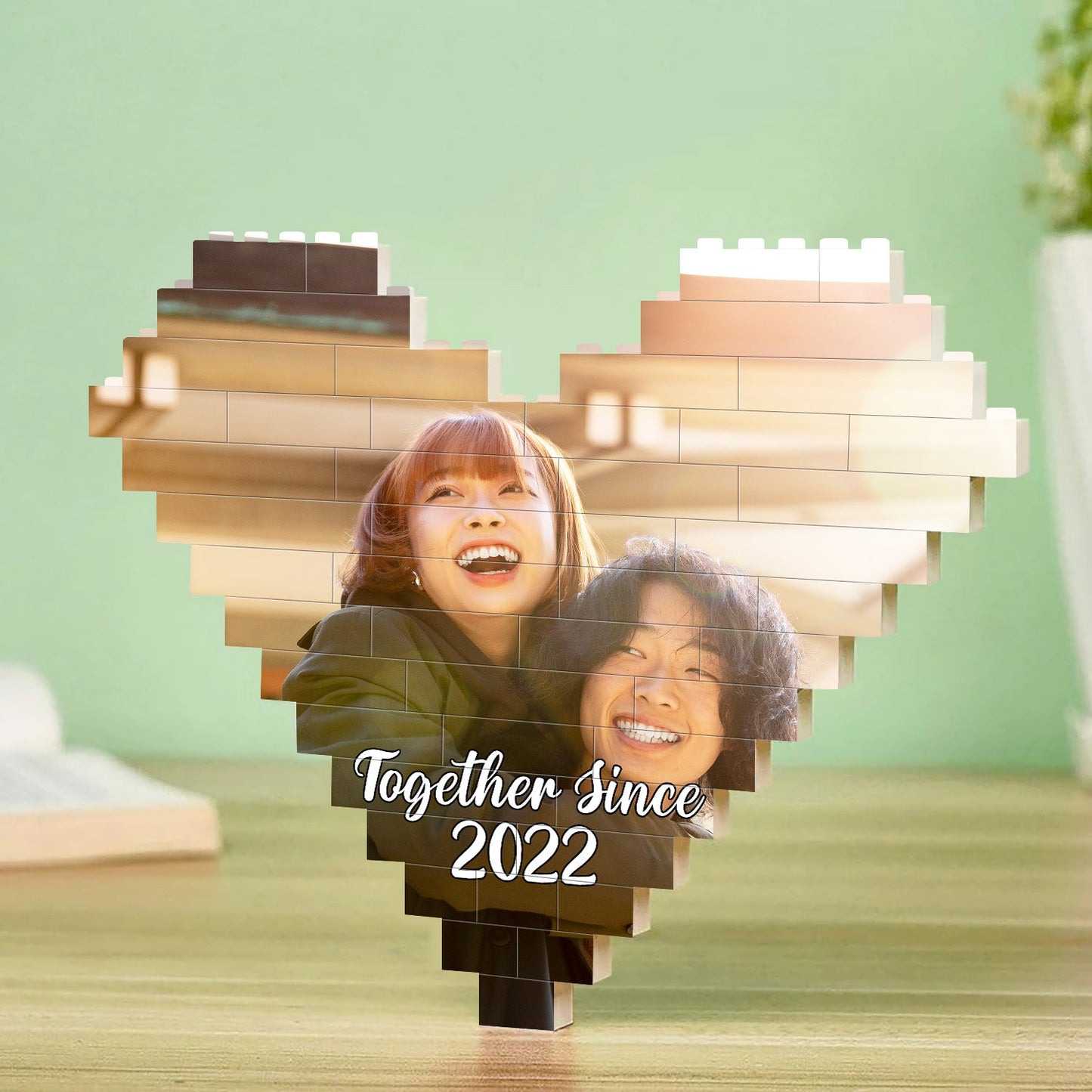 Custom Photo Together Since - Gift For Couples - Personalized Heart Building Brick Blocks