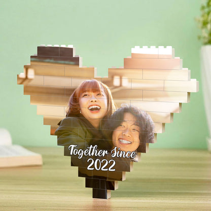 Custom Photo Together Since - Gift For Couples - Personalized Heart Building Brick Blocks