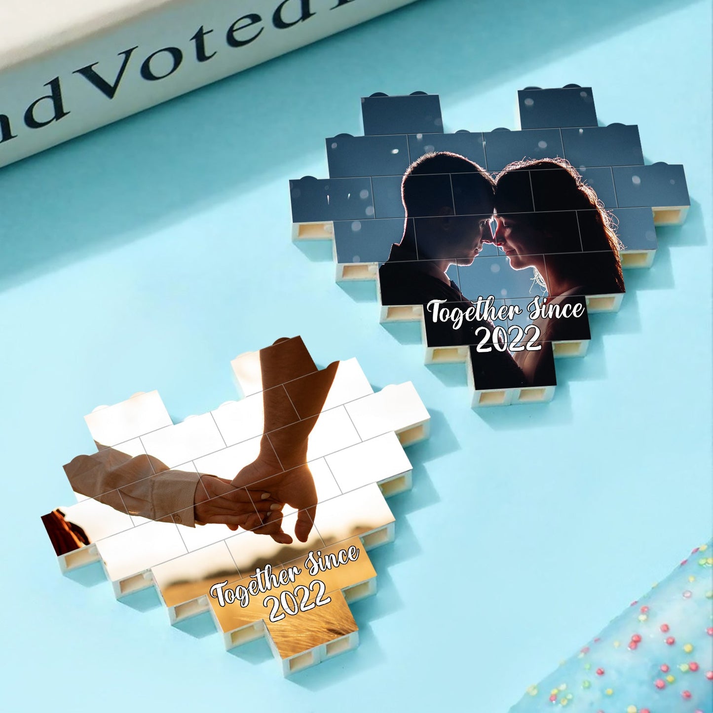 Custom Photo Together Since - Gift For Couples - Personalized Heart Building Brick Blocks