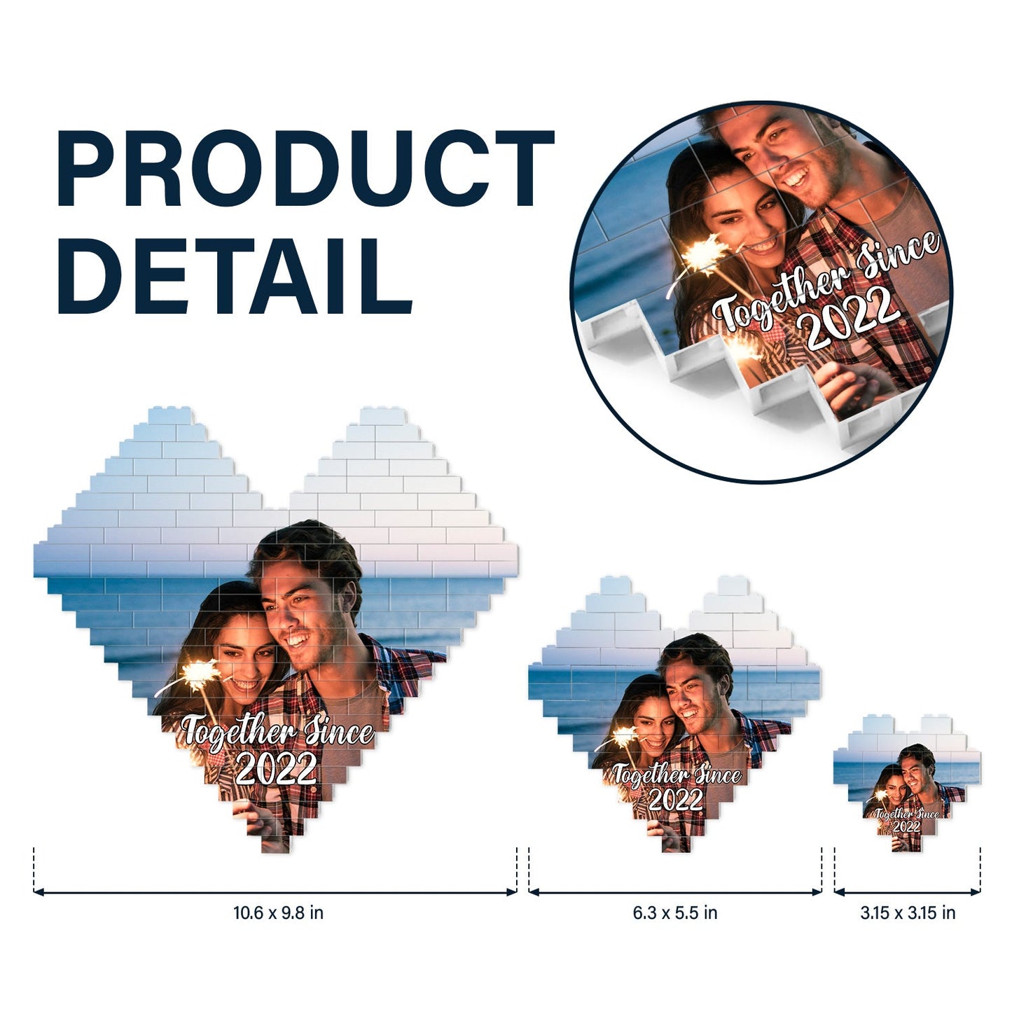 Custom Photo Together Since - Gift For Couples - Personalized Heart Building Brick Blocks