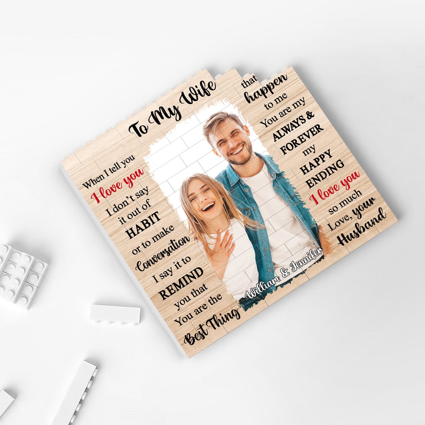 Custom Photo To My Wife - Gift For Couples - Personalized Square Shaped Building Brick Blocks