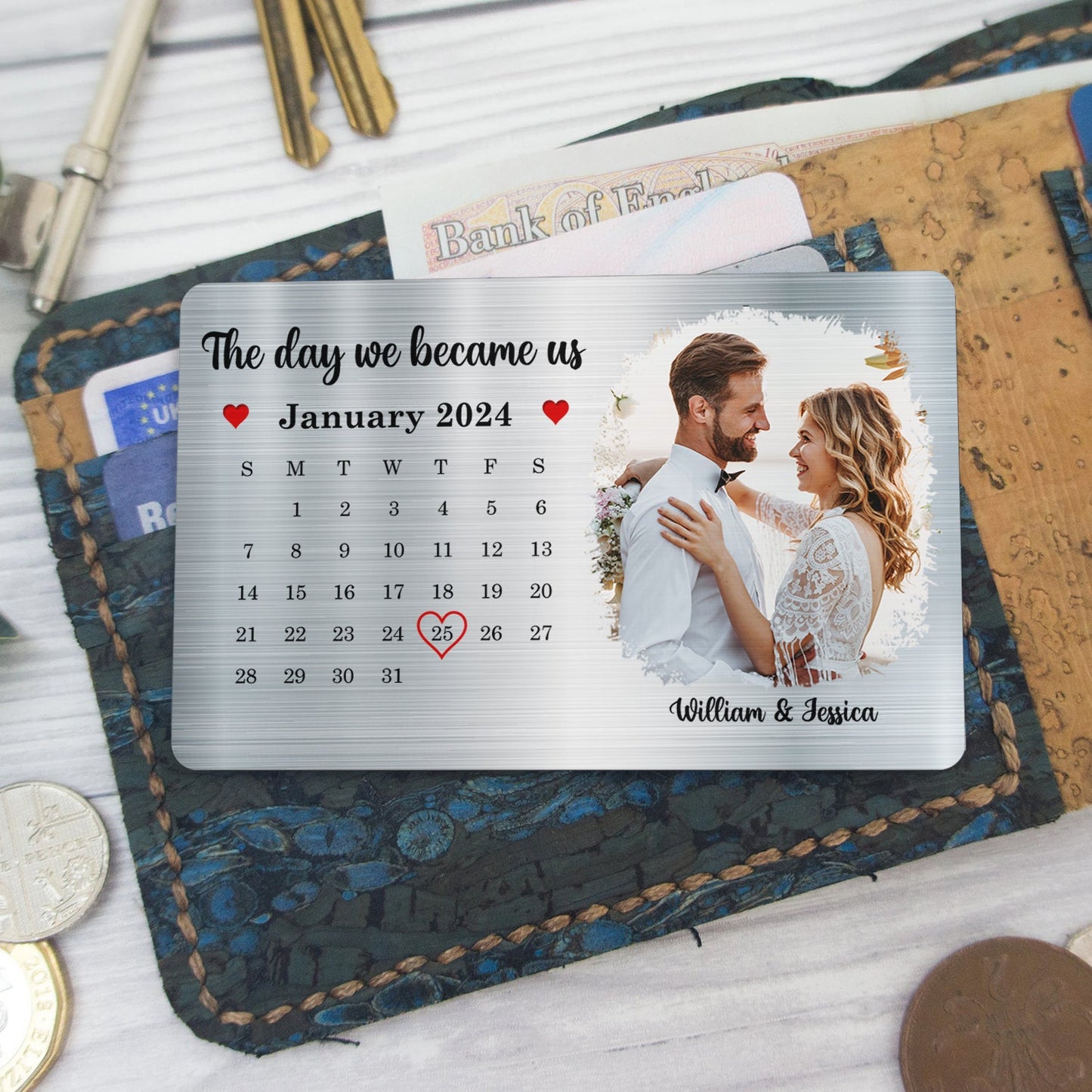 Custom Photo The Day We Became Us - Gift For Couples - Personalized Aluminum Wallet Card