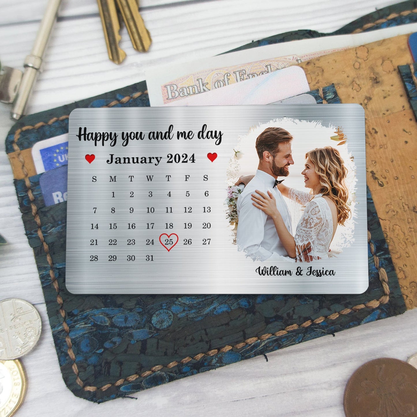 Custom Photo Couple It's You And Me Day - Gift For Couples - Personalized Aluminum Wallet Card