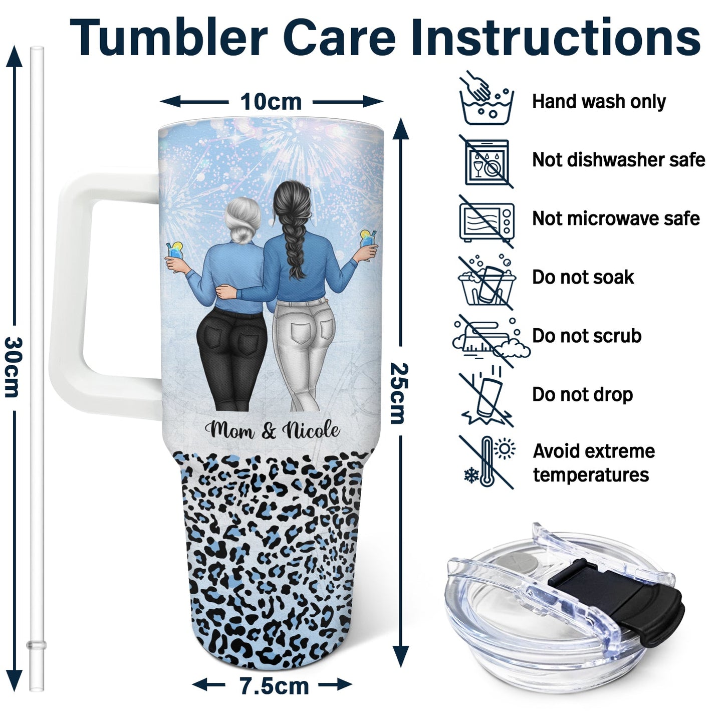 Side By Side - Gift For Mother - Personalized 40oz Tumbler With Straw