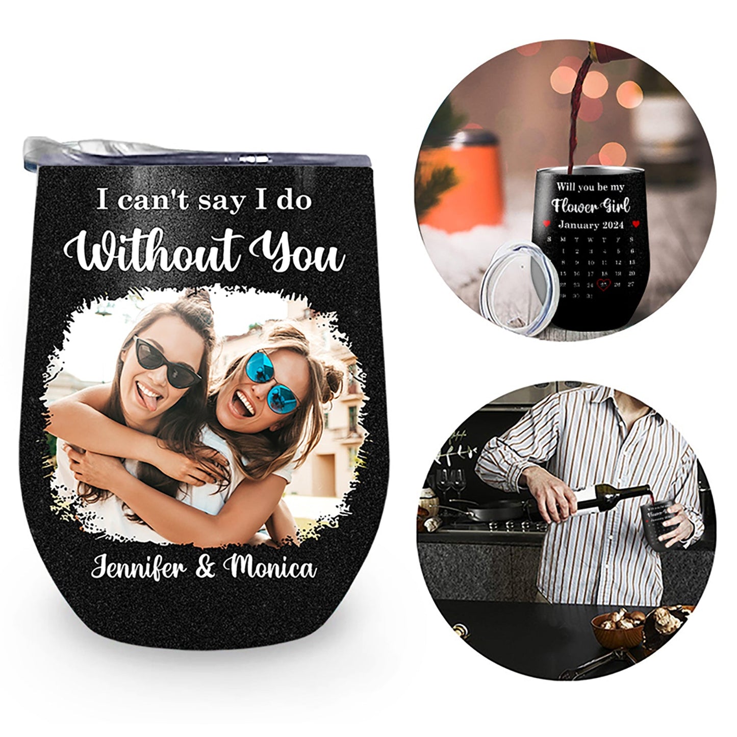 Calendar Custom Photo Save The Date - Gift For Bestie, Wedding Bridesmaid Proposal - Personalized Wine Tumbler