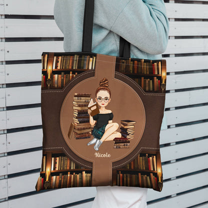 Cartoon Just A Girl Who Loves Books - Gift For Reading Lovers - Personalized Zippered Canvas Bag