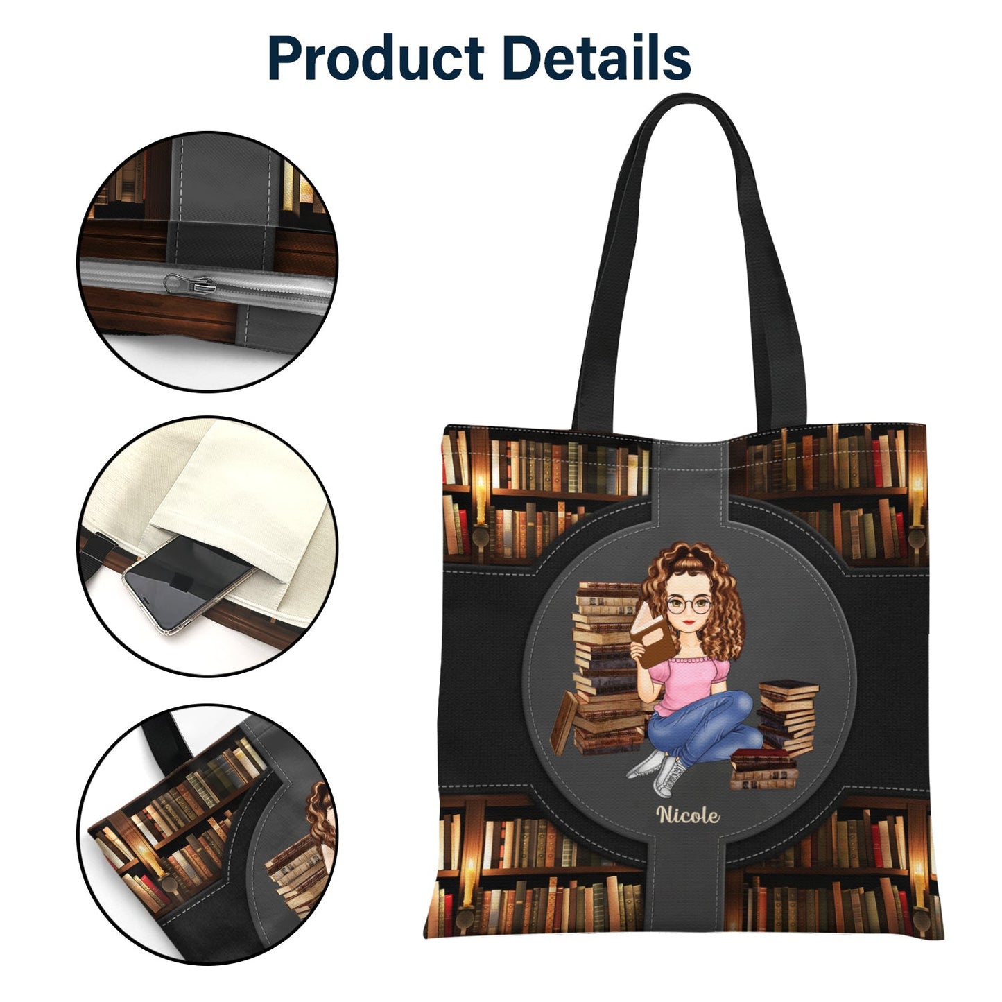 Cartoon Just A Girl Who Loves Books - Gift For Reading Lovers - Personalized Zippered Canvas Bag