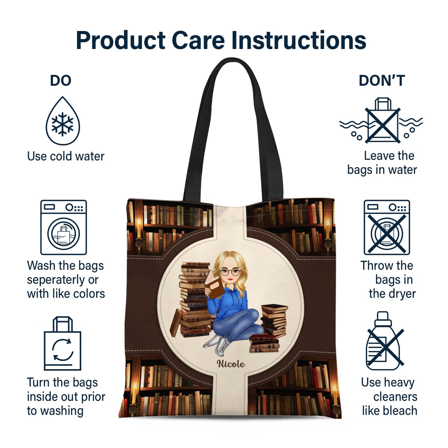 Cartoon Just A Girl Who Loves Books - Gift For Reading Lovers - Personalized Zippered Canvas Bag