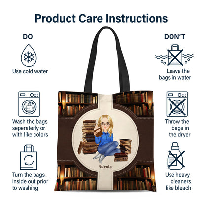 Cartoon Just A Girl Who Loves Books - Gift For Reading Lovers - Personalized Zippered Canvas Bag