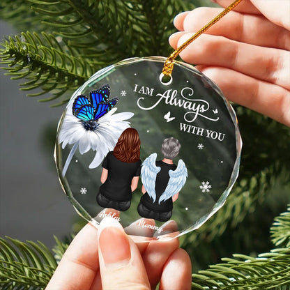Butterfly Daisy Always With You Personalized Circle Glass Ornament, Heartfelt Memorial Gift For Your Loved One
