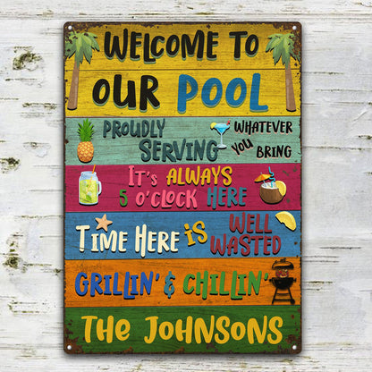 Welcome Grilling Chilling - Home Decor For Patio, Pool, Hot Tub, Deck, Shaverbahn, Bar - Personalized Custom Classic Metal Signs