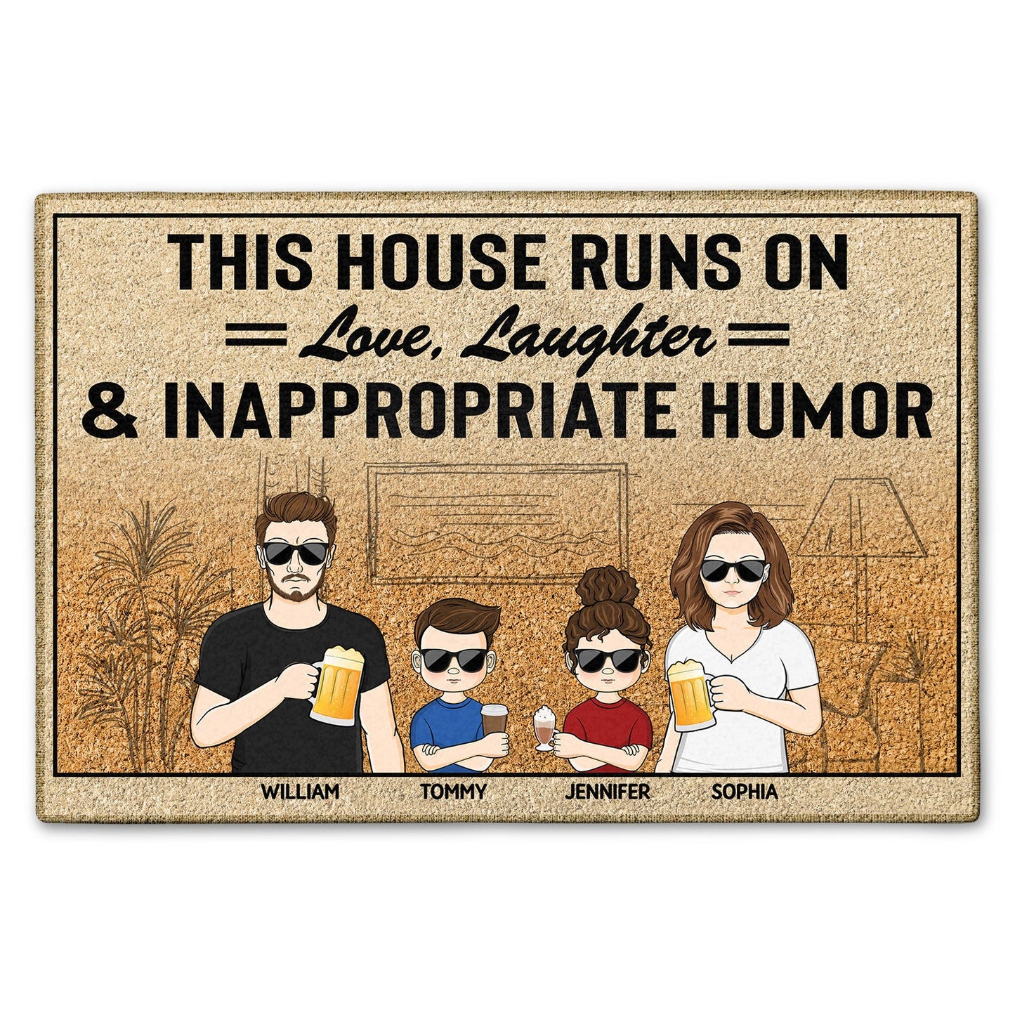 This House Runs On Inappropriate Humor Husband Wife Kids - Birthday, Loving, Funny, Home Decor Gift For Family, Parent, Grandparent - Personalized Custom Doormat