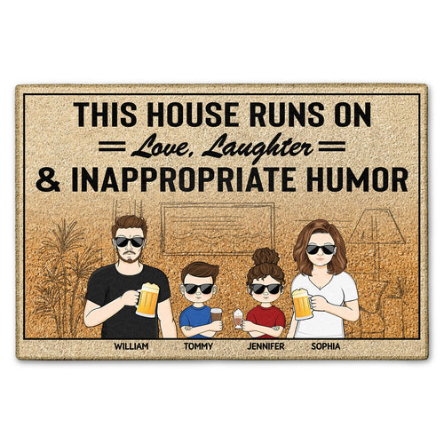 This House Runs On Inappropriate Humor Husband Wife Kids - Birthday, Loving, Funny, Home Decor Gift For Family, Parent, Grandparent - Personalized Custom Doormat