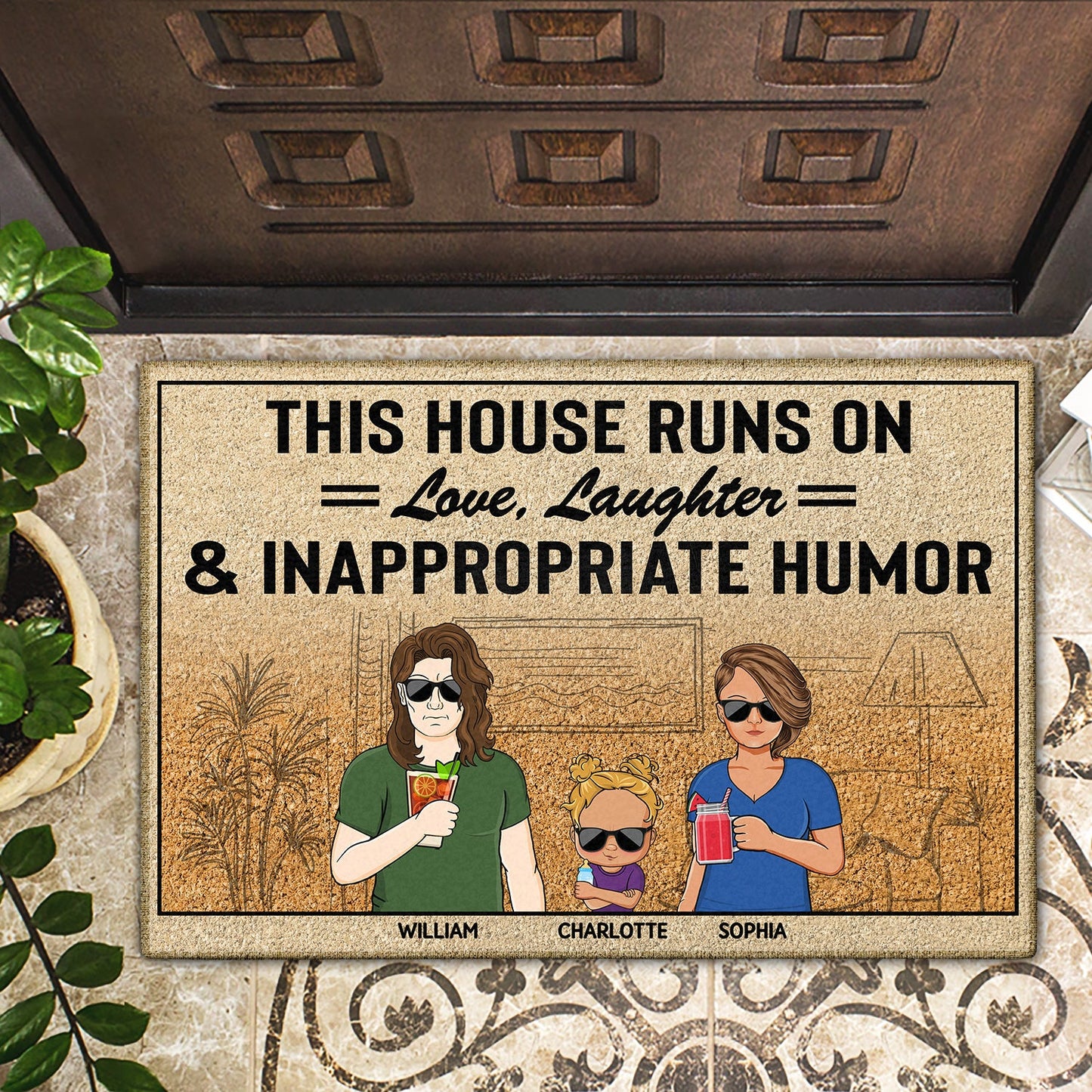 This House Runs On Inappropriate Humor Husband Wife Kids - Birthday, Loving, Funny, Home Decor Gift For Family, Parent, Grandparent - Personalized Custom Doormat