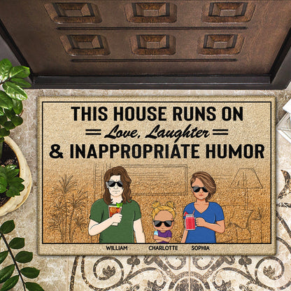 This House Runs On Inappropriate Humor Husband Wife Kids - Birthday, Loving, Funny, Home Decor Gift For Family, Parent, Grandparent - Personalized Custom Doormat