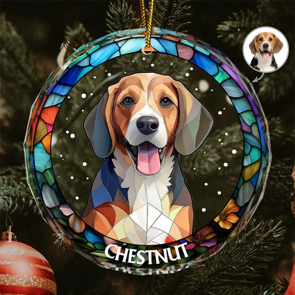 Custom Photo Portrait Dog Cat Family Christmas - Personalized Circle Glass Ornament