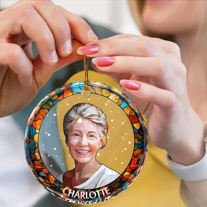 Custom Photo Portrait Dog Cat Family Christmas - Personalized Circle Glass Ornament