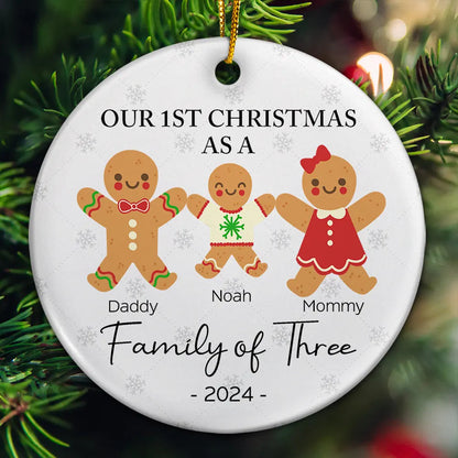 First Christmas As A Family Of Three Gingerbread - Personalized Circle Acrylic Ornament