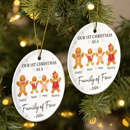 First Christmas As A Family Of Three Gingerbread - Personalized Circle Acrylic Ornament