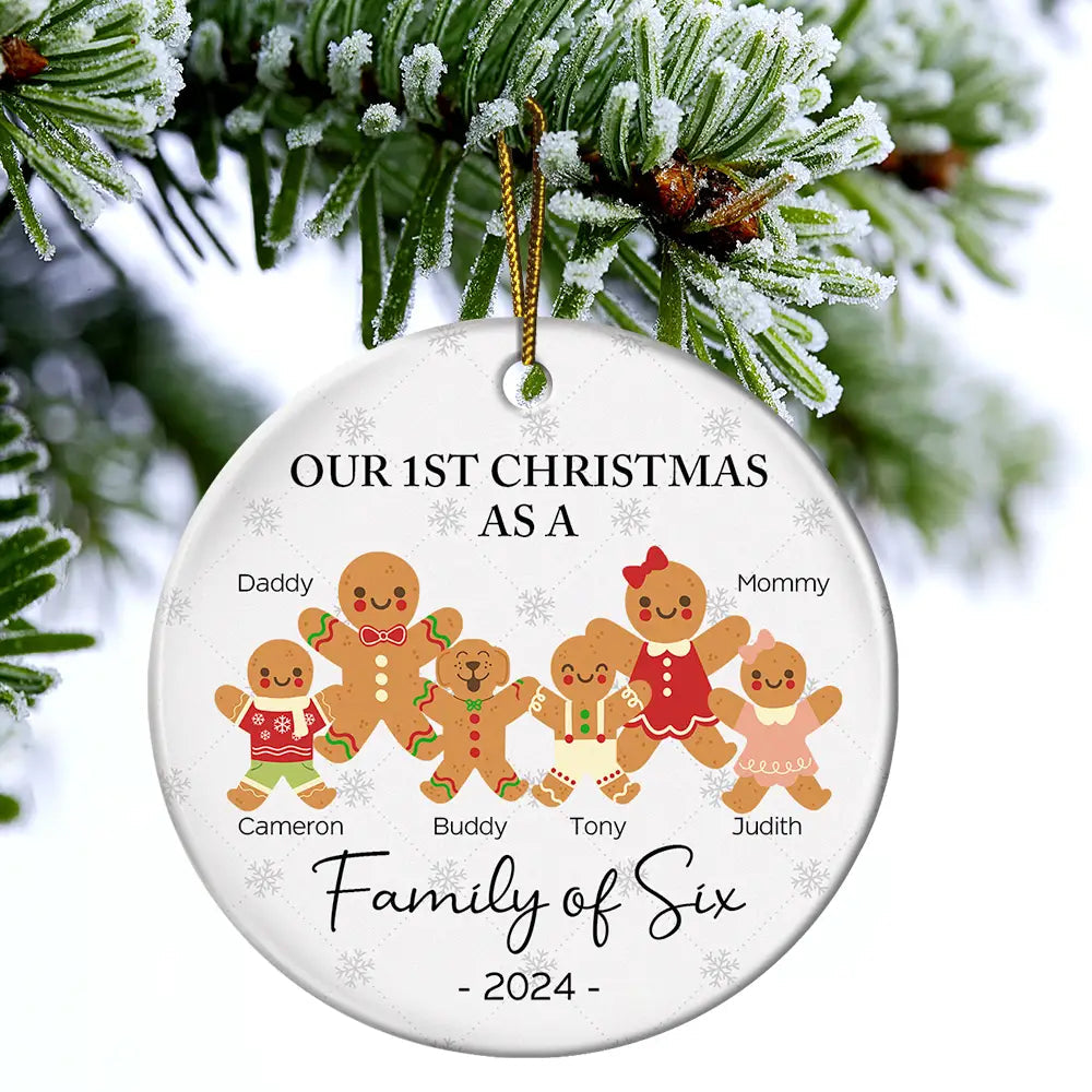 First Christmas As A Family Of Three Gingerbread - Personalized Circle Acrylic Ornament