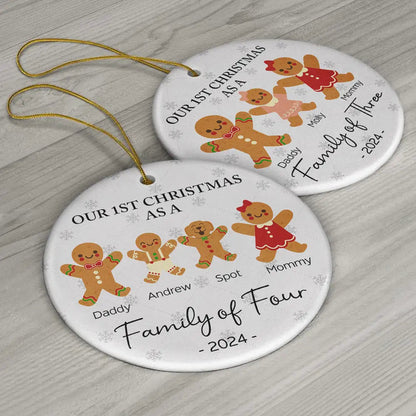 First Christmas As A Family Of Three Gingerbread - Personalized Circle Acrylic Ornament