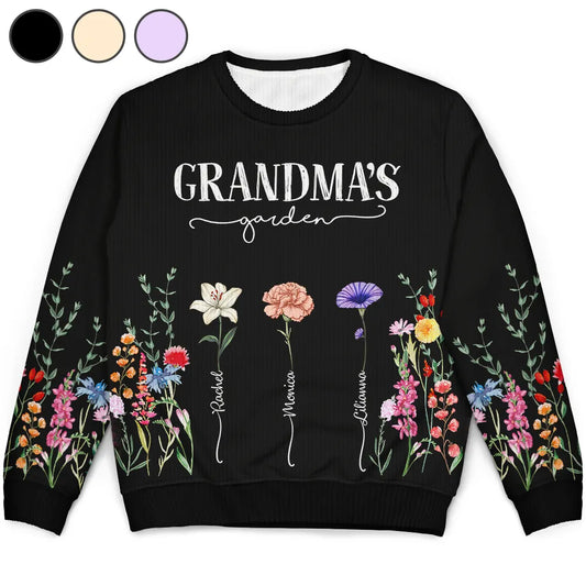 Mom's Grandma's Garden Birth Flower Grandkid - Personalized Unisex Ugly Sweater