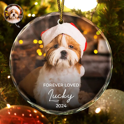 Custom Photo Forever Loved Memorial Dog Cat Pet - Personalized Glass Ornament