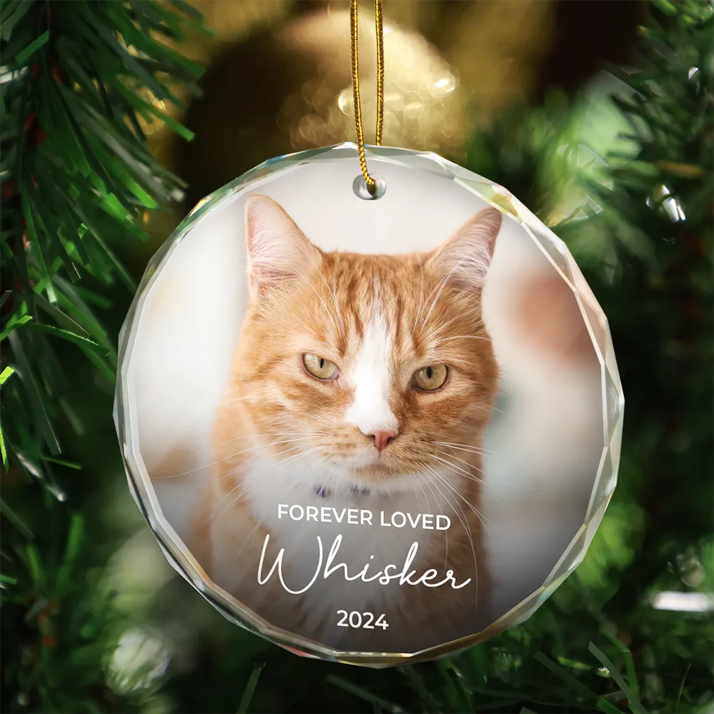 Custom Photo Forever Loved Memorial Dog Cat Pet - Personalized Glass Ornament