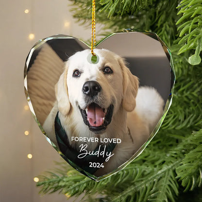 Custom Photo Forever Loved Memorial Dog Cat Pet - Personalized Glass Ornament