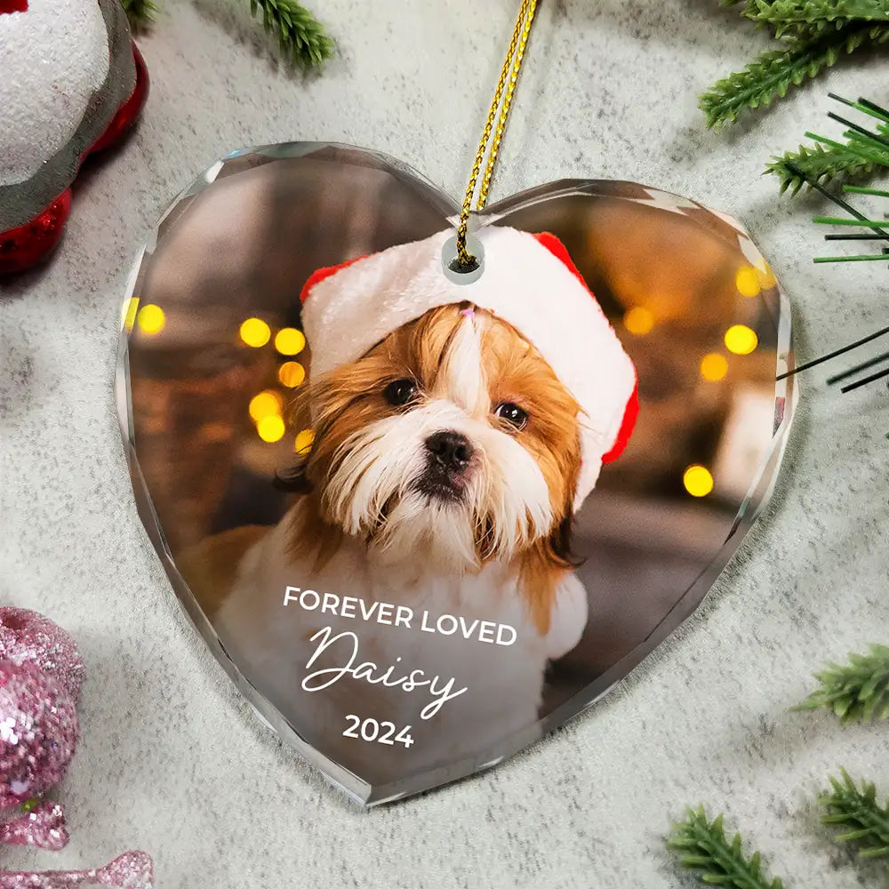Custom Photo Forever Loved Memorial Dog Cat Pet - Personalized Glass Ornament