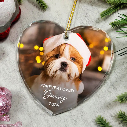 Custom Photo Forever Loved Memorial Dog Cat Pet - Personalized Glass Ornament