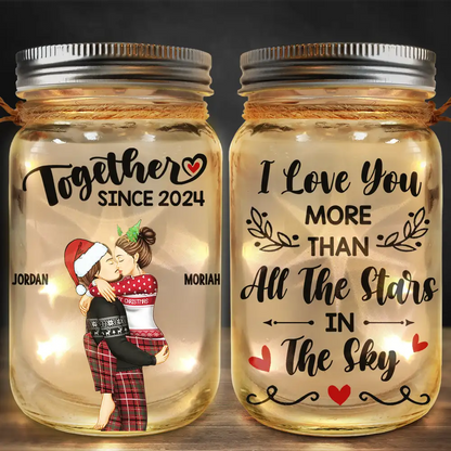 Kissing Couple Our Memories Are Countless Our Love Is Endless - Personalized Mason Jar Light