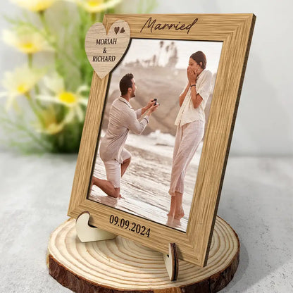 Custom Photo Engagement Couple - Personalized 2-Layered Wooden Plaque With Stand