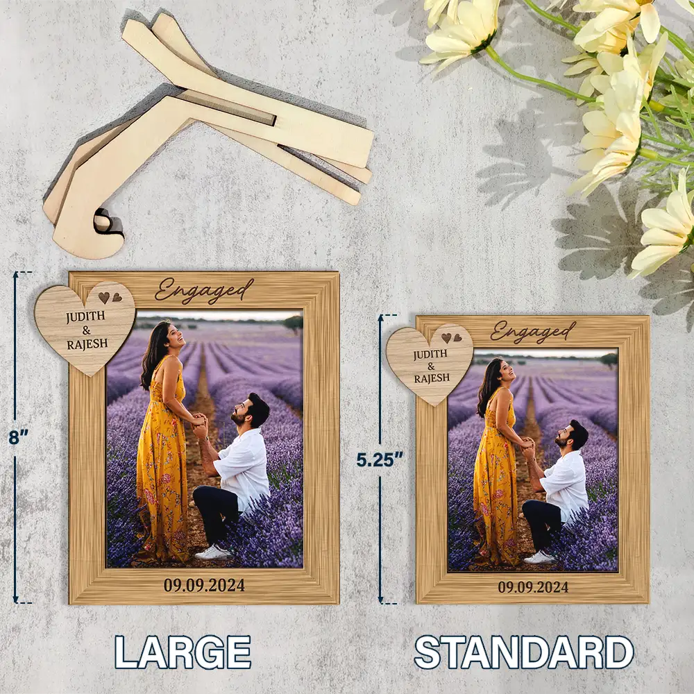 Custom Photo Engagement Couple - Personalized 2-Layered Wooden Plaque With Stand