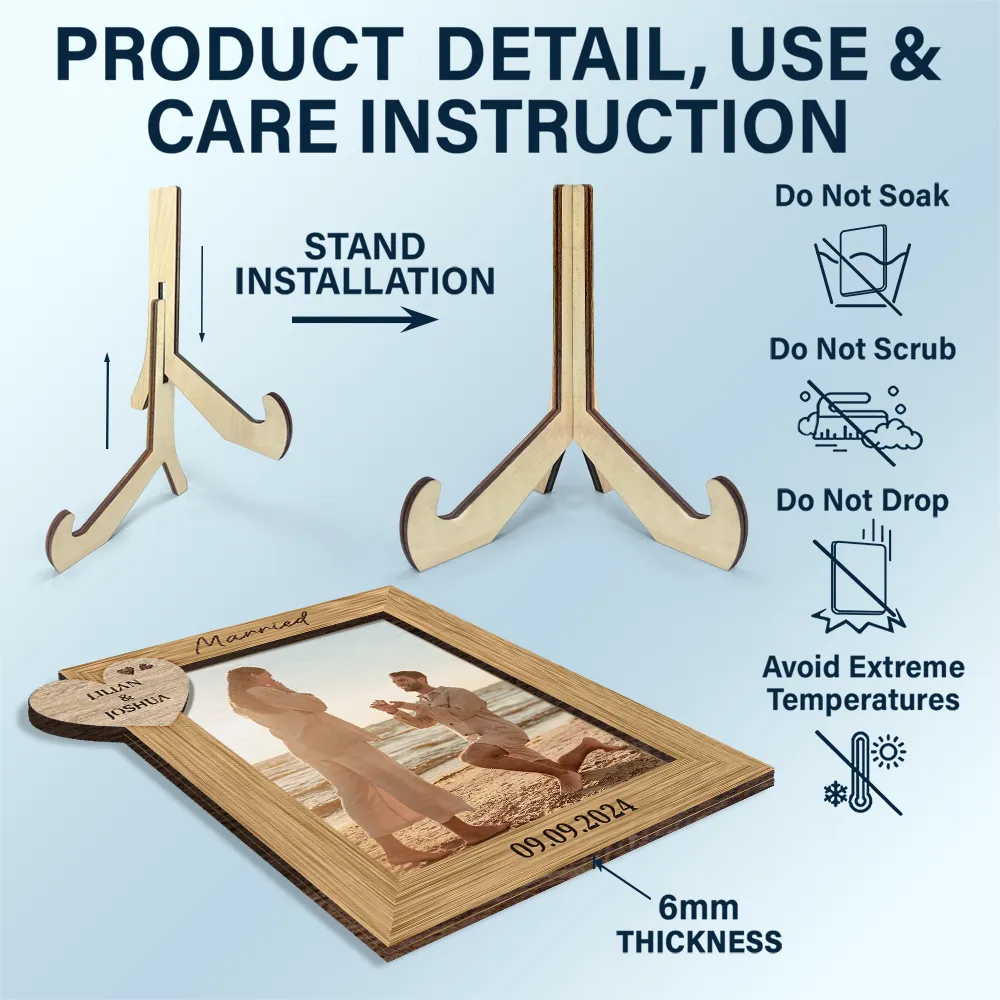 Custom Photo Engagement Couple - Personalized 2-Layered Wooden Plaque With Stand