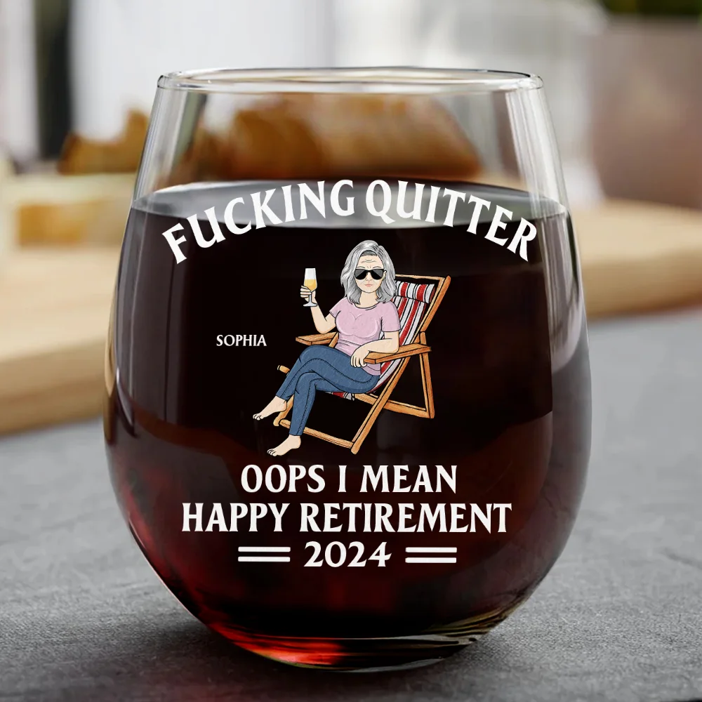 Oops I Mean Happy Retirement - Personalized Stemless Wine Glass