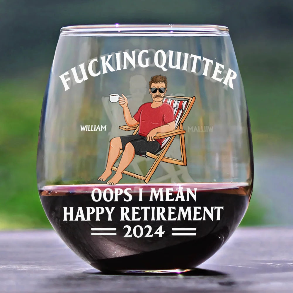 Oops I Mean Happy Retirement - Personalized Stemless Wine Glass