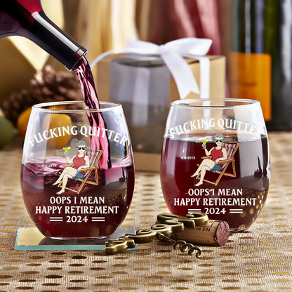 Oops I Mean Happy Retirement - Personalized Stemless Wine Glass