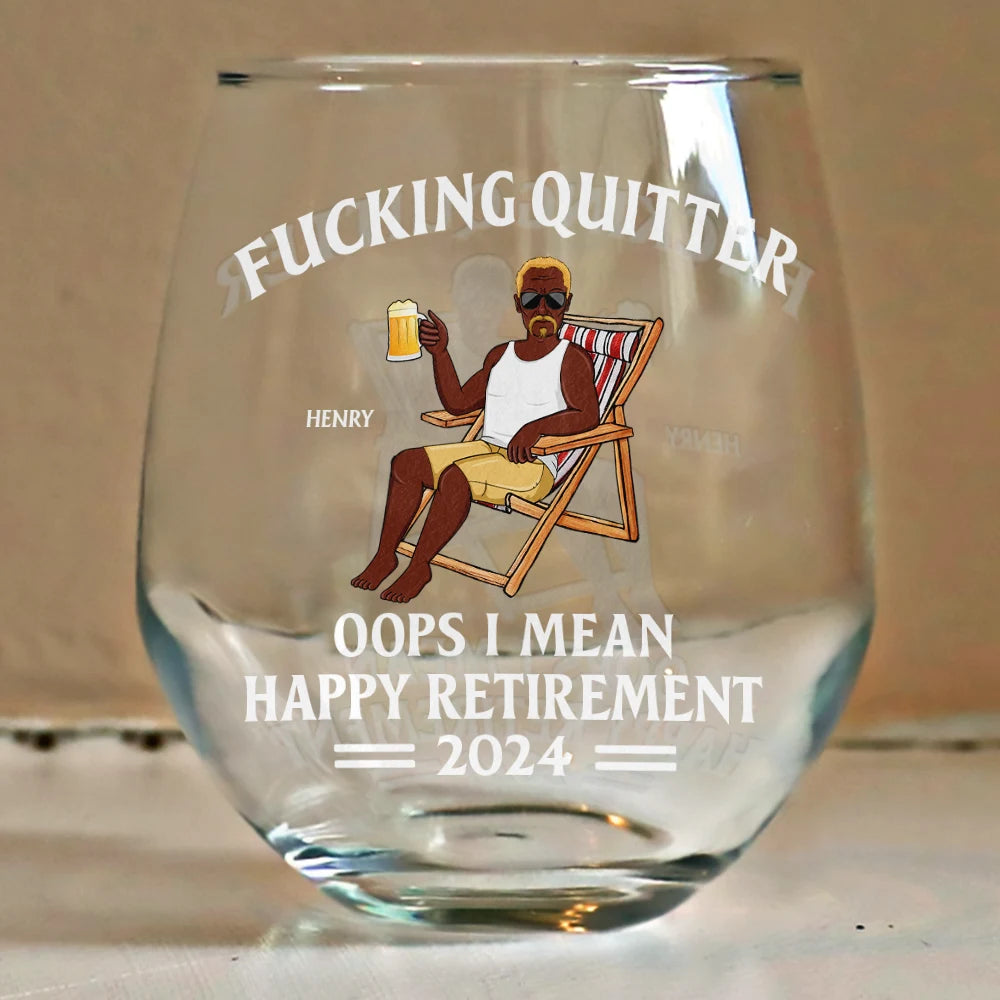 Oops I Mean Happy Retirement - Personalized Stemless Wine Glass