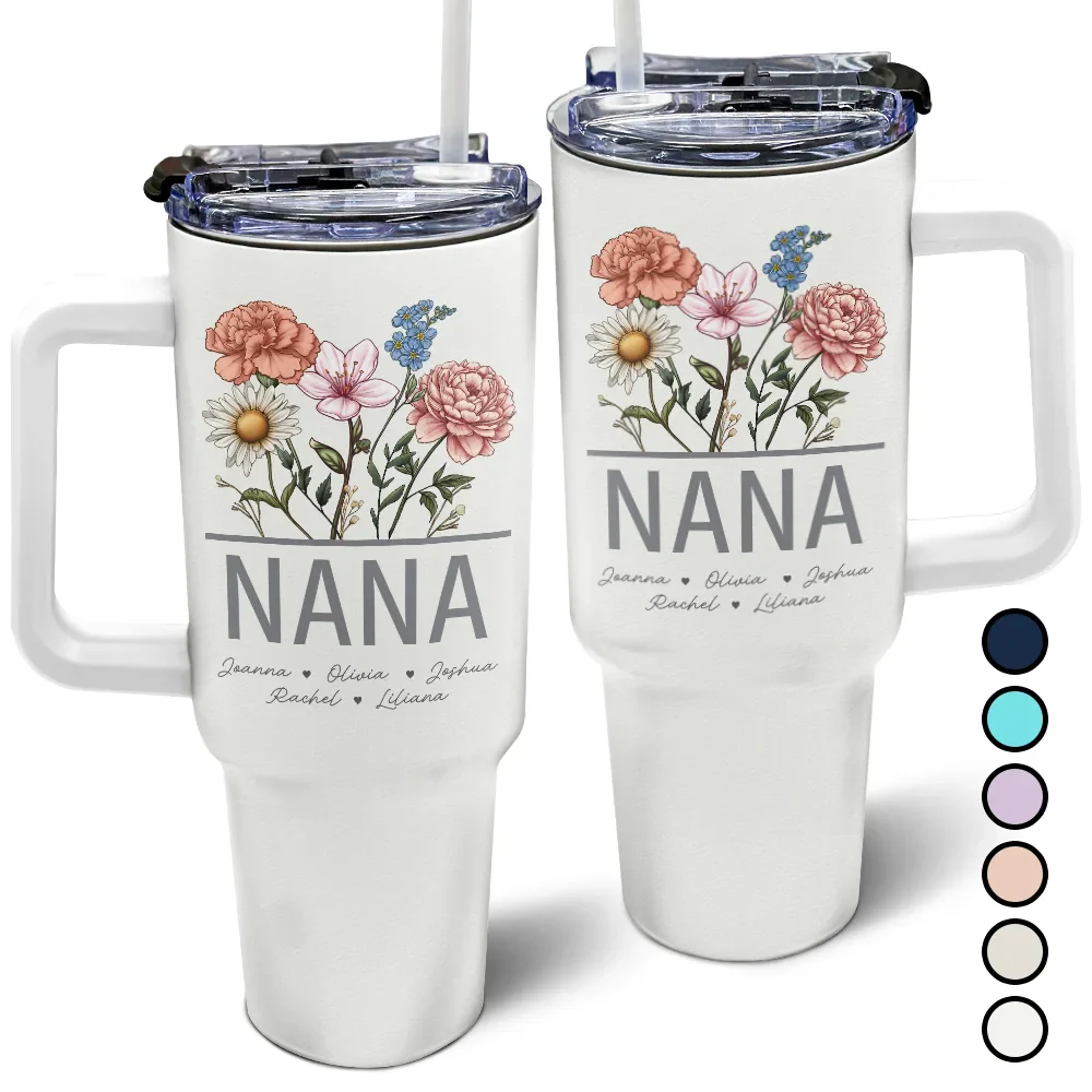 Nana Grandma Mom Birth Flowers - Personalized 40oz Tumbler With Straw