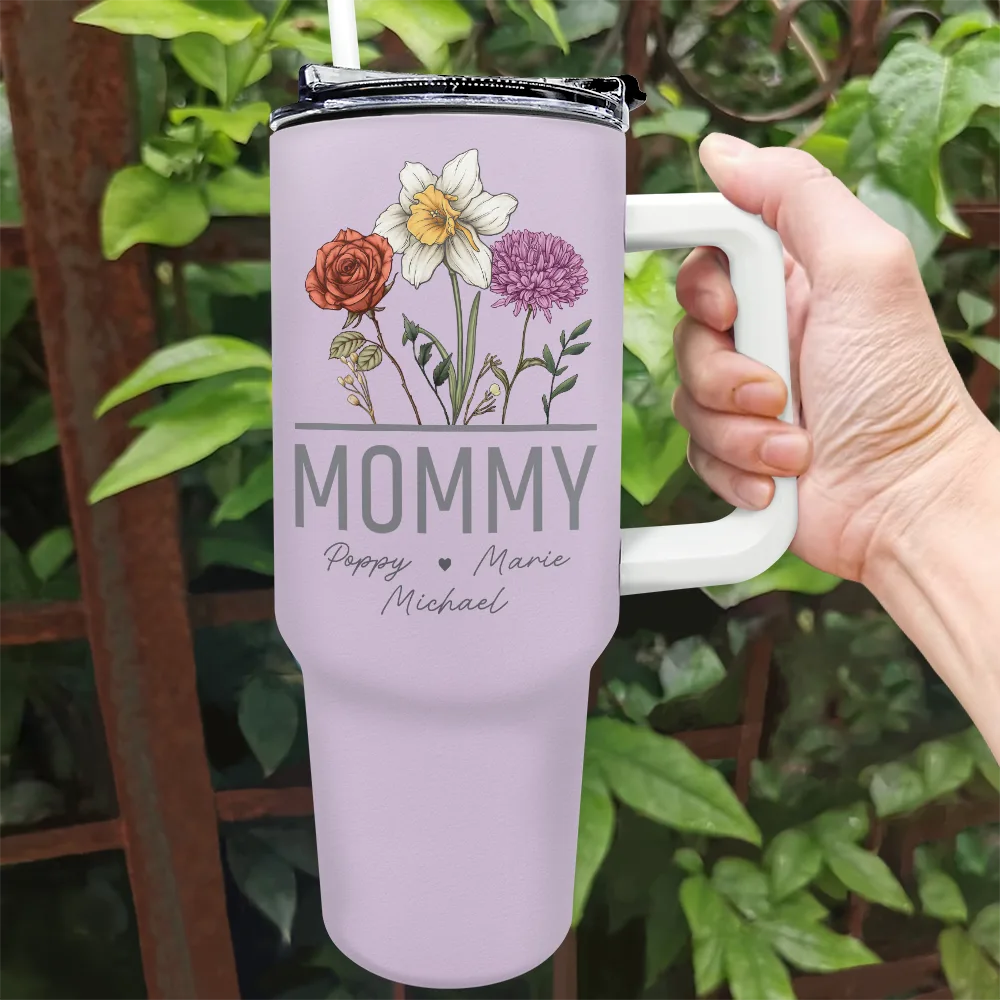 Gift For Mother, Gift For Grandma, Gift For Women, Gift For Yourself - Nana Grandma Mom Birth Flowers - Personalized 40oz Tumbler With Straw