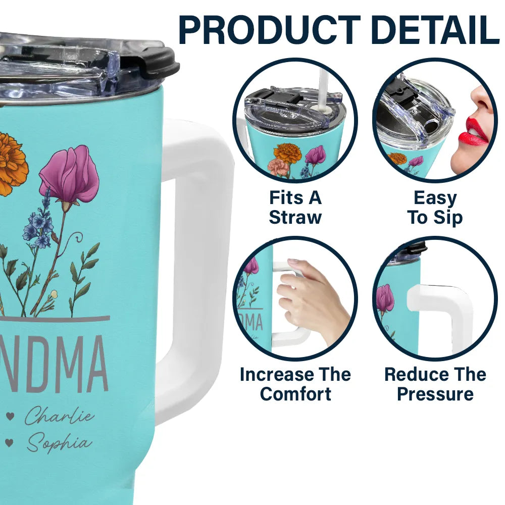 Nana Grandma Mom Birth Flowers - Personalized 40oz Tumbler With Straw