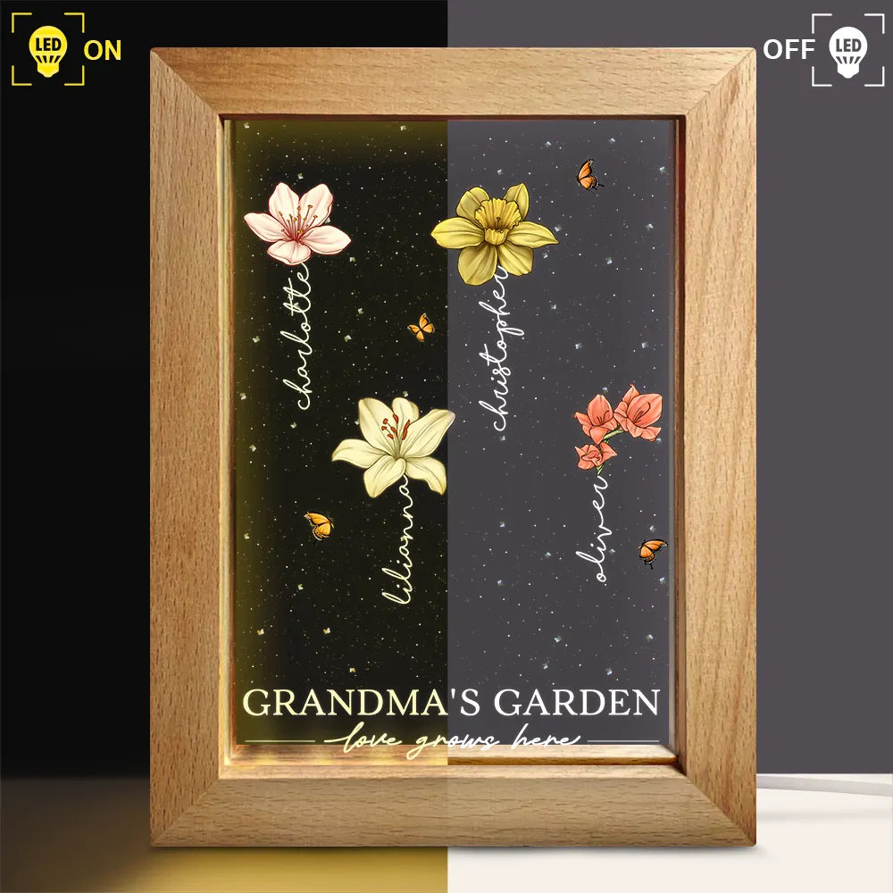 Grandma's Garden Birth Month Flowers - Personalized Frame Lamp