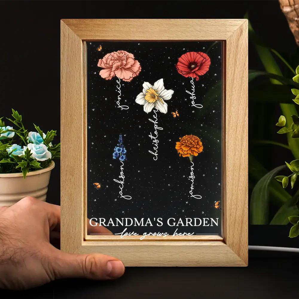 Grandma's Garden Birth Month Flowers - Personalized Frame Lamp