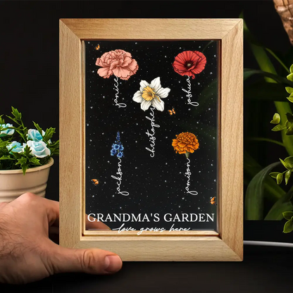 Grandma's Garden Birth Month Flowers - Personalized Frame Lamp