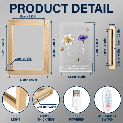 Grandma's Garden Birth Month Flowers - Personalized Frame Lamp