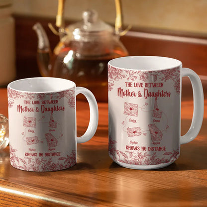 The Love Between Mother & Daughter Knows No Distance Toile - Personalized White Edge-to-Edge Mug