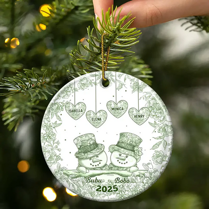Papa Nana Snowman Christmas Grandparents Toile - Personalized Circle Acrylic Ornament